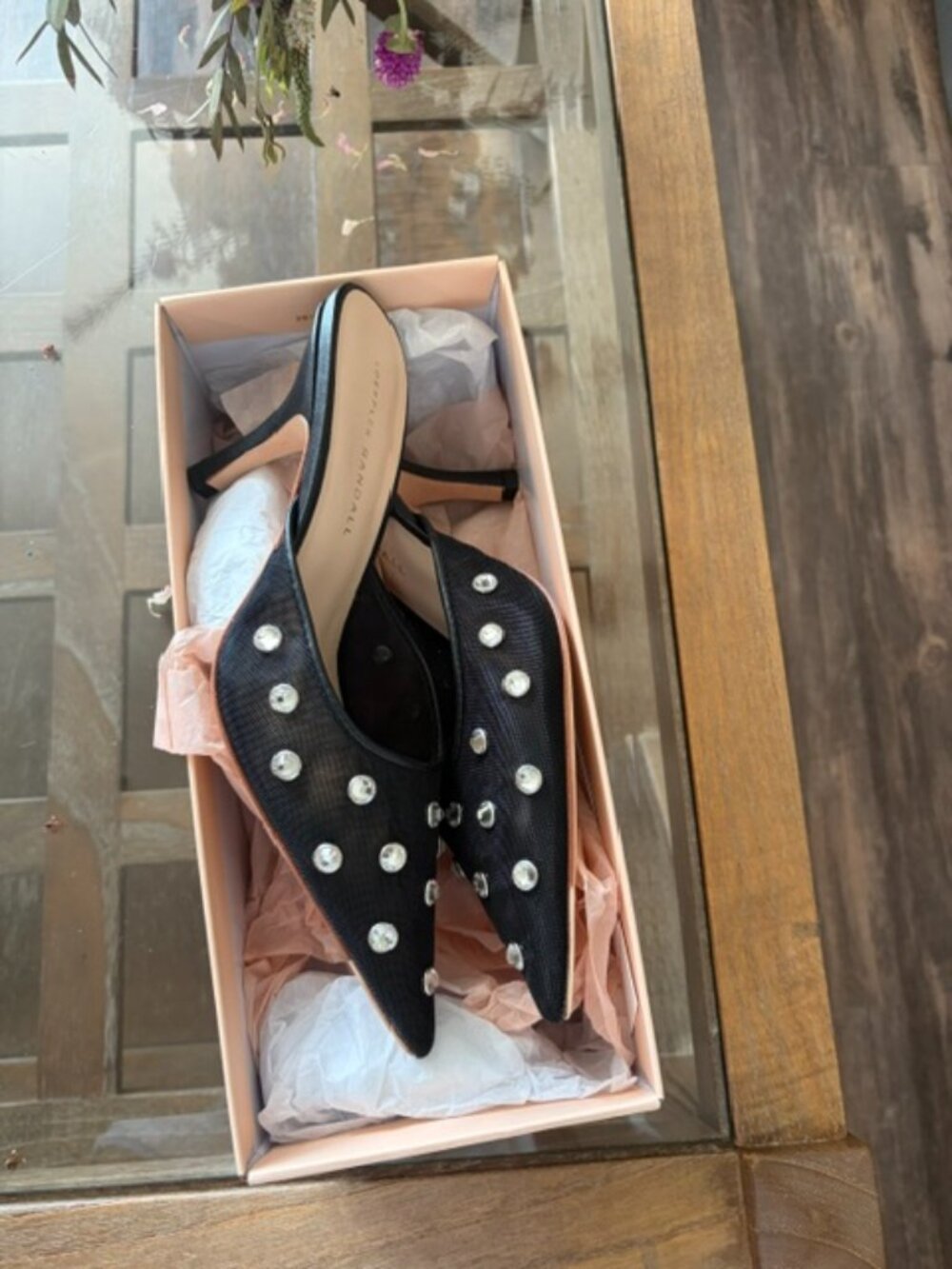 Like New Black Paloma Loeffler Randall Mesh 80 mm Embellished Mules